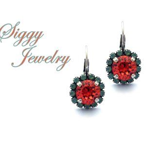 Swarovski Crystal Halo Earrings, 8mm Padparadscha